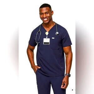 FIGS Men’s Leon Scrub Top Navy Size L – Three-Pocket Technical FIONx™‎